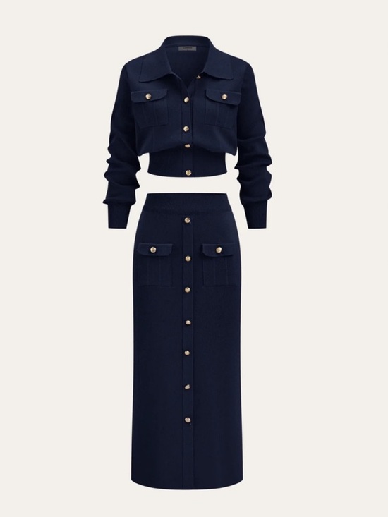 Commense Dresses & Skirts - Commense Navy Cardigan and Skirt set with metallic buttons
